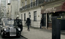 Movie image from The street outside Sherlock and Holmes' flat.